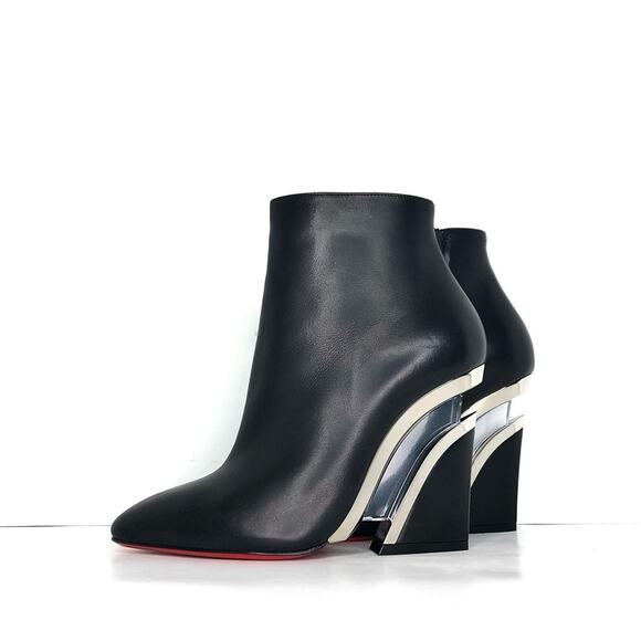 NEW Christian Louboutin Levitibootie 100 Calf Metal Plexi Ankle Boots 38 Shoes - Picture 4 of 13